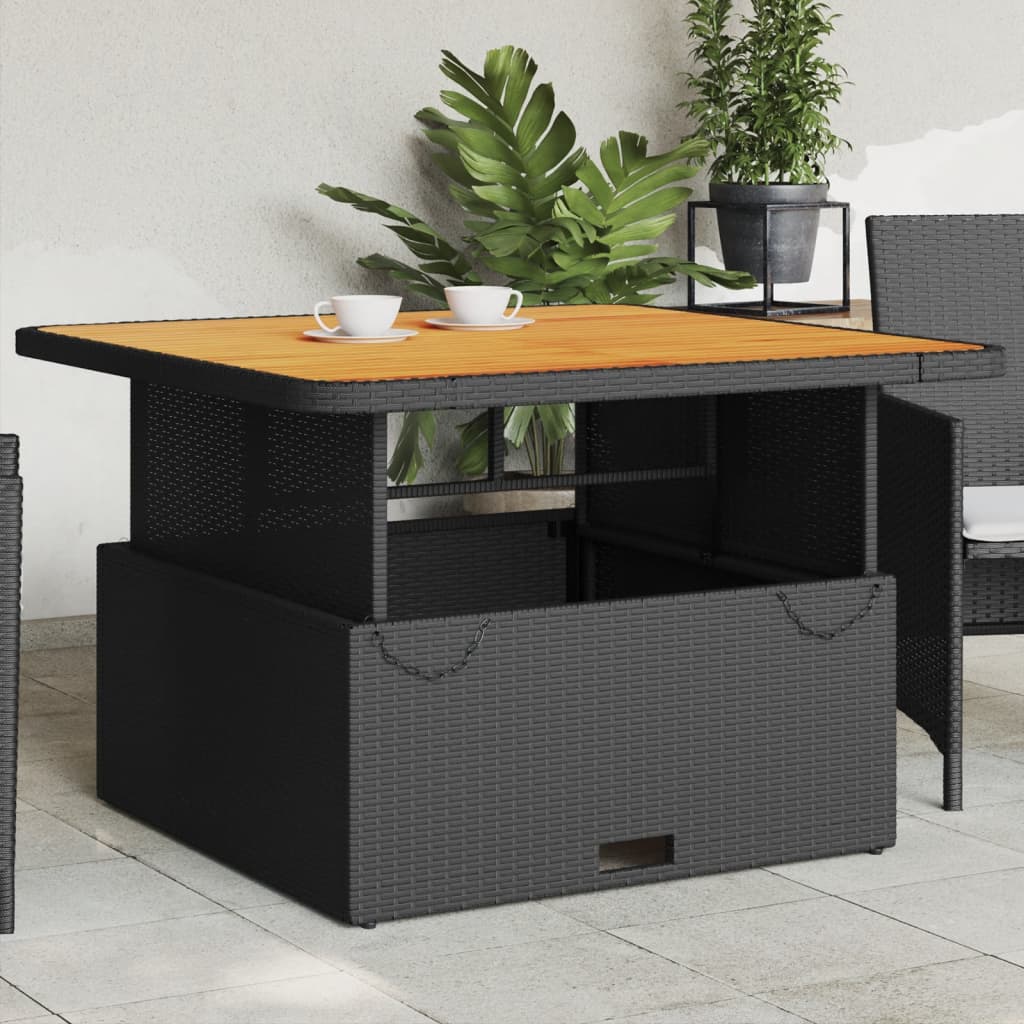 Garden Table Poly Rattan and Acacia Wood Black 110 cm 110 cm