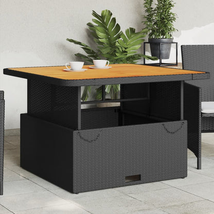 Garden Table Poly Rattan and Acacia Wood Black 110 cm 110 cm