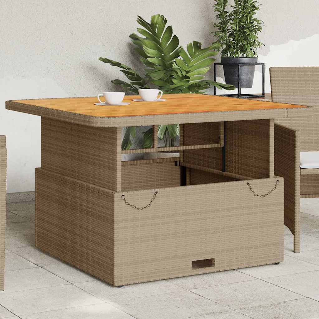 Garden Table Poly Rattan and Acacia Wood Beige 110 cm 110 cm