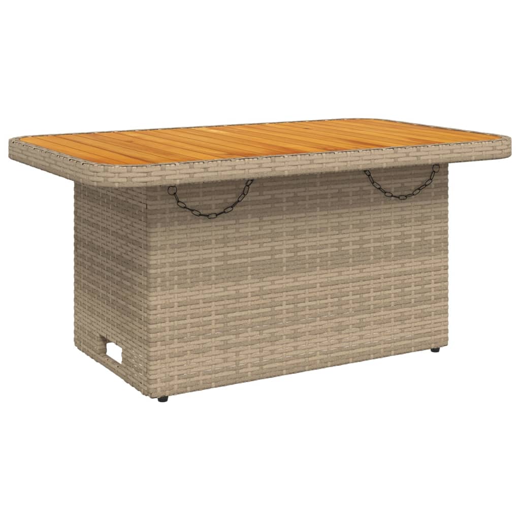 Garden Table Poly Rattan and Acacia Wood Beige 90 cm 55 cm
