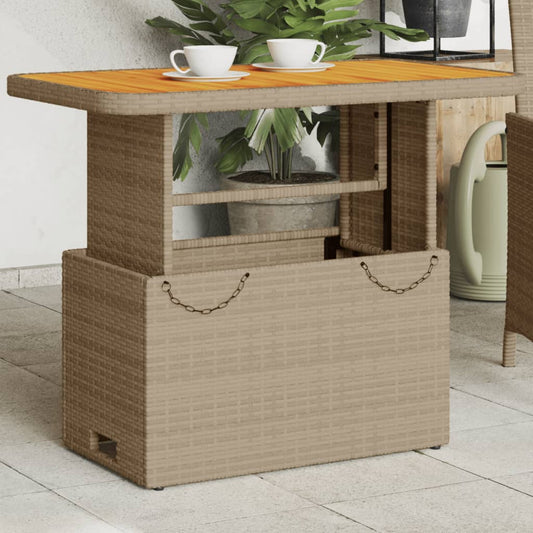 Garden Table Poly Rattan and Acacia Wood Beige 90 cm 55 cm
