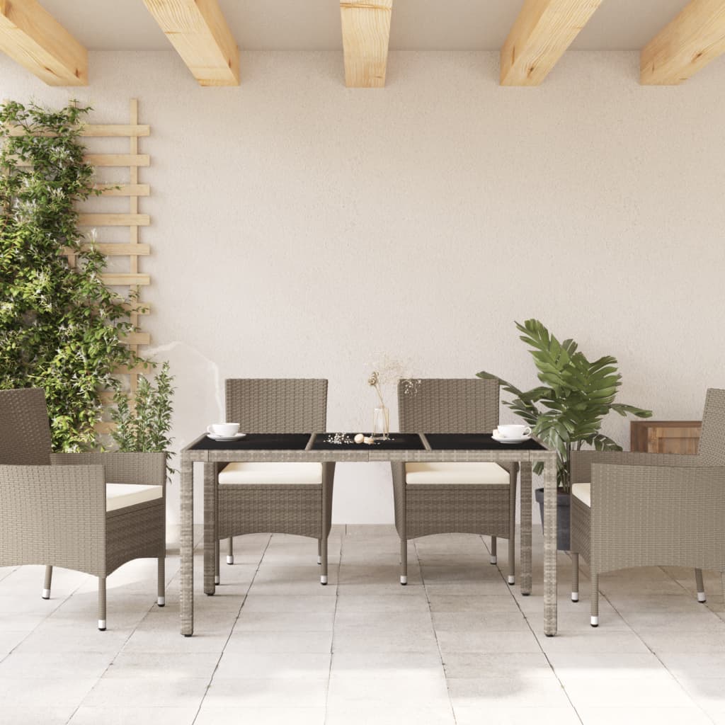 Garden Table with Glass Top 150x90x75 cm Poly Rattan Light grey