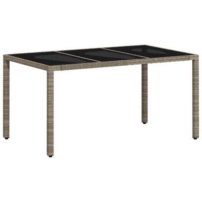 Garden Table with Glass Top 150x90x75 cm Poly Rattan Light grey