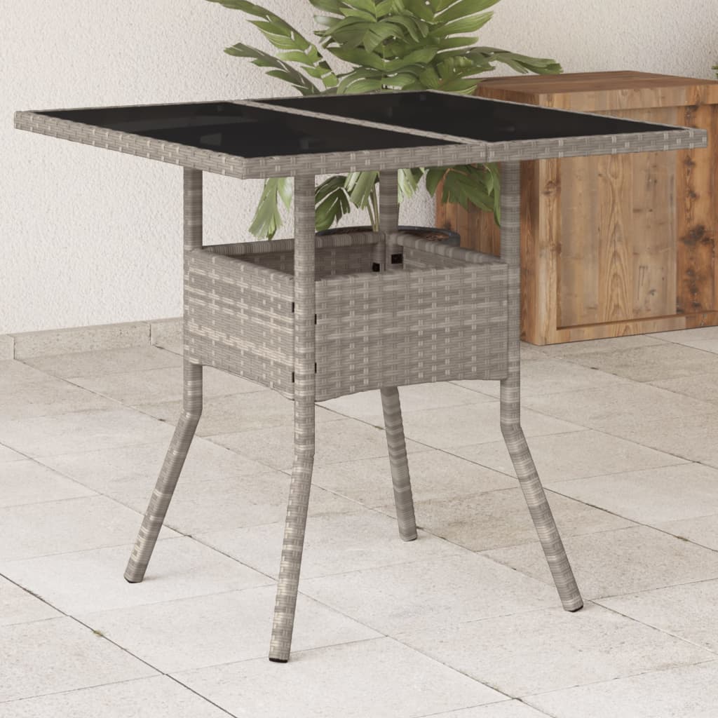 Garden Table with Top 80x80x75 cm Poly Rattan Light grey Glass