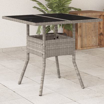 Garden Table with Top 80x80x75 cm Poly Rattan Light grey Glass