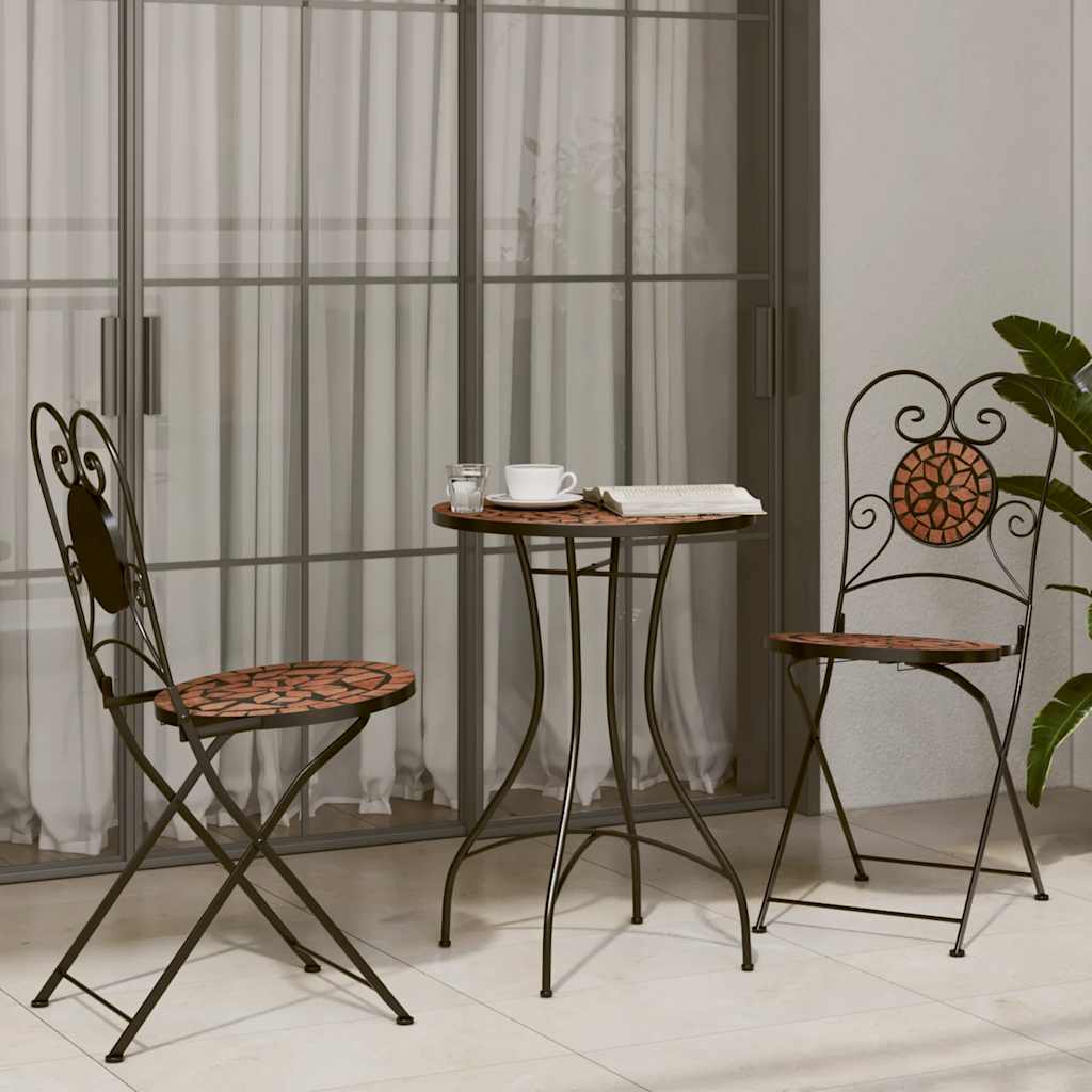 3 Piece Bistro Set Ceramic Tile Terracotta Round table