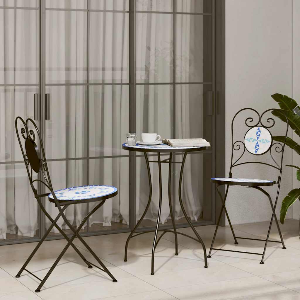 3 Piece Bistro Set Ceramic Tile Blue and white Round table