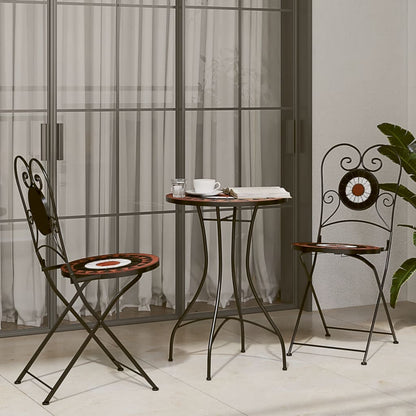 3 Piece Bistro Set Ceramic Tile Terracotta and black Round table