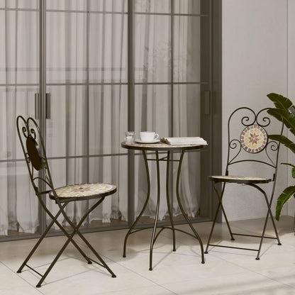3 Piece Bistro Set Ceramic Tile Terracotta and white Round table