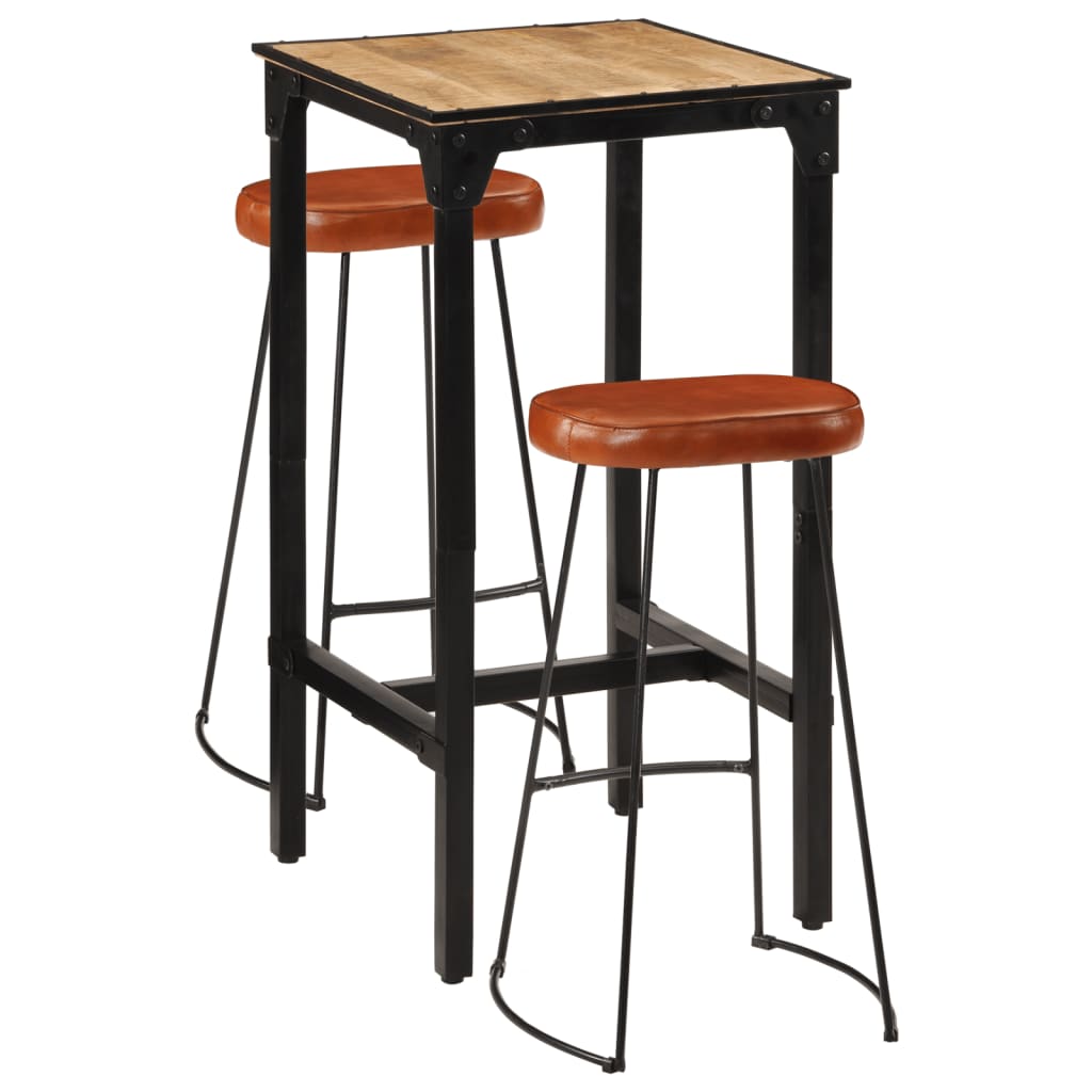 vidaXL 3 Piece Bar Set Solid Rough Wood Mango and Metal 1