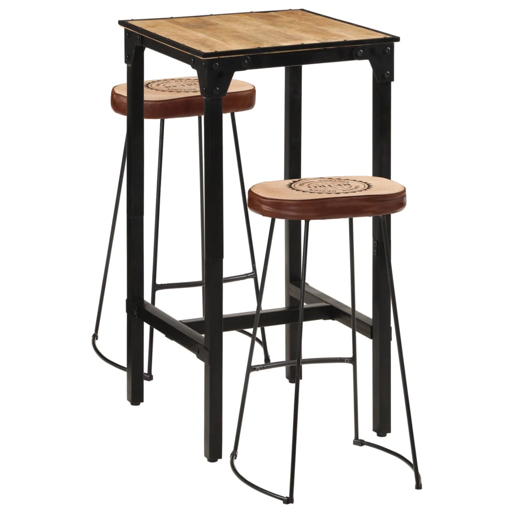 vidaXL 3 Piece Bar Set Solid Rough Wood Mango and Metal 1