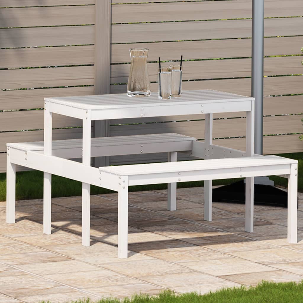 Picnic Table Solid Wood Pine White 110 x 134 x 75cm