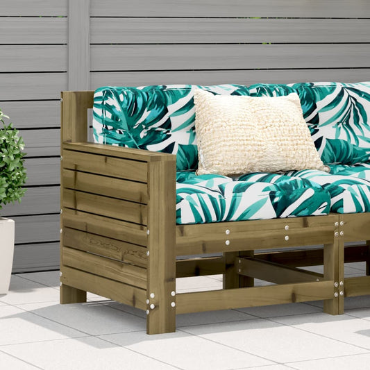 Garden Armrest Sofa with Cushion Solid Wood Pine Brown/green leaf Corner sofa