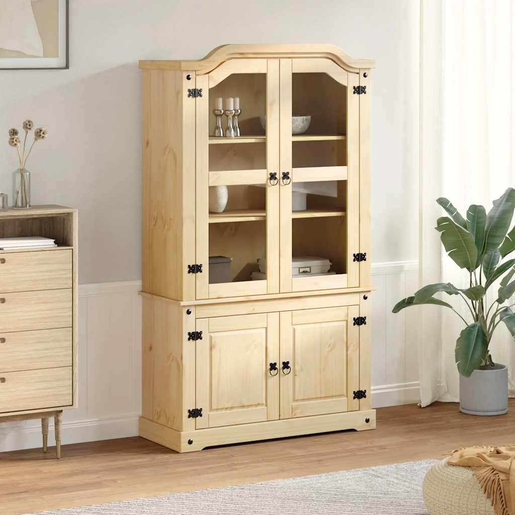 vidaXL Glass Display Cabinet "Corona" 103,5x42x180 cm Solid Wood Pine 3