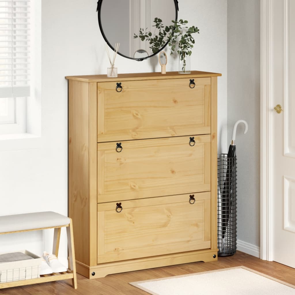Shoe Cabinet CORONA 99 x 32 x Solid Pine Wood Honey wax 124.5 cm