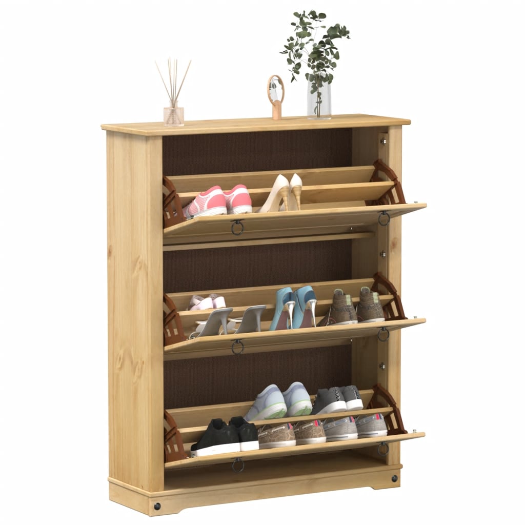 Shoe Cabinet CORONA 99 x 32 x Solid Pine Wood Honey wax 124.5 cm