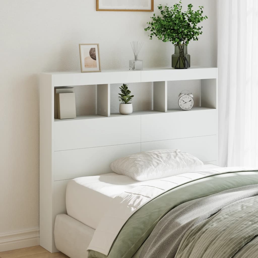 Headboard Cabinet with LED 120 x 17 x 102 cm White