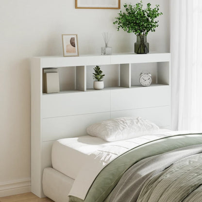 Headboard Cabinet with LED 120 x 17 x 102 cm White