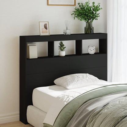 Headboard Cabinet with LED 120 x 17 x 102 cm Black