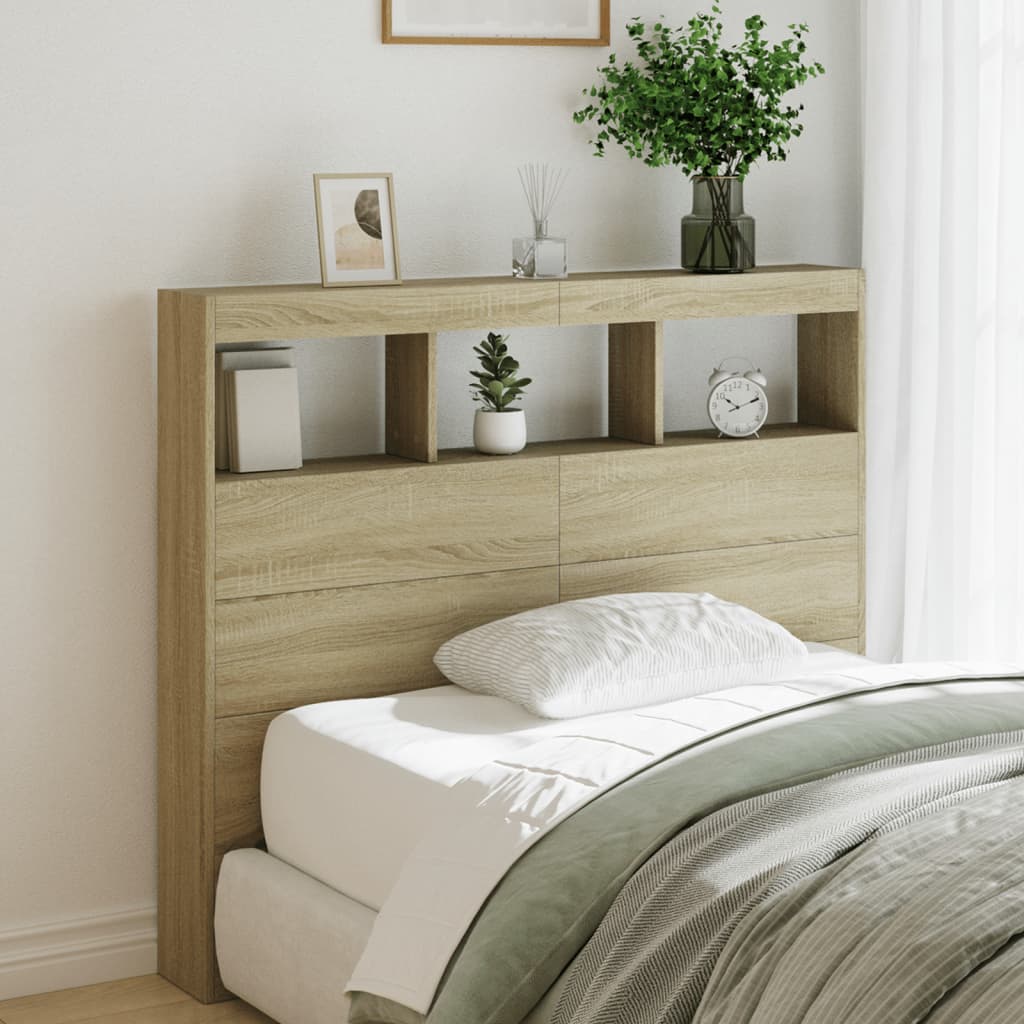 Headboard Cabinet with LED 120 x 17 x 102 cm Sonoma oak