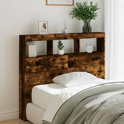 Headboard Cabinet with LED 120 x 17 x 102 cm Smoked oak