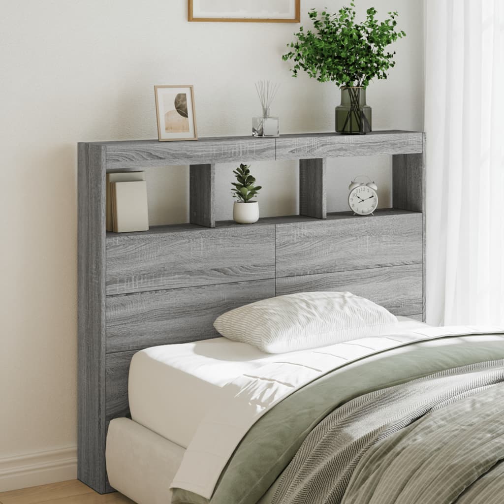 Headboard Cabinet with LED 120 x 17 x 102 cm Grey sonoma