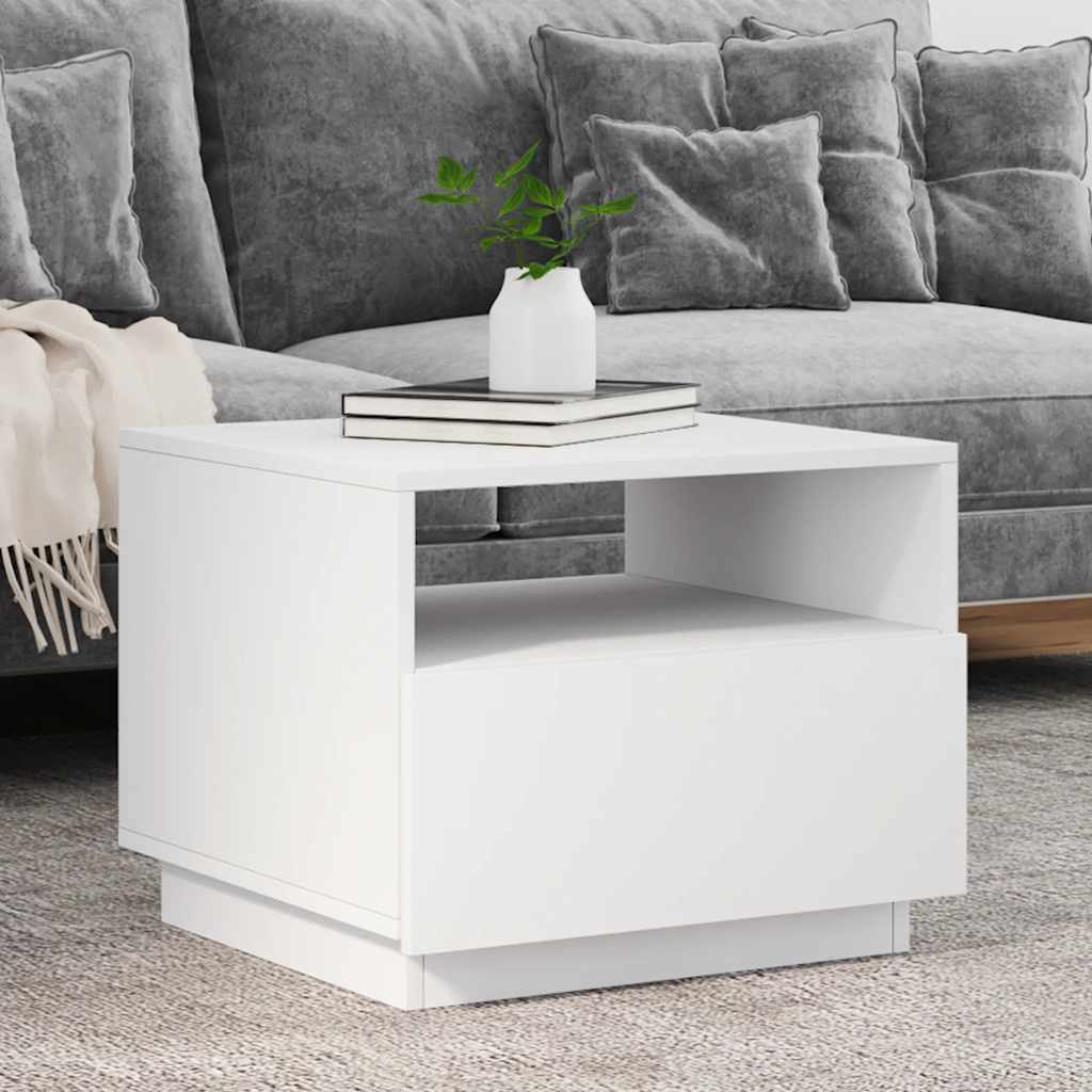 Coffee Table with LED Lights 50x49x40 cm White 50 cm