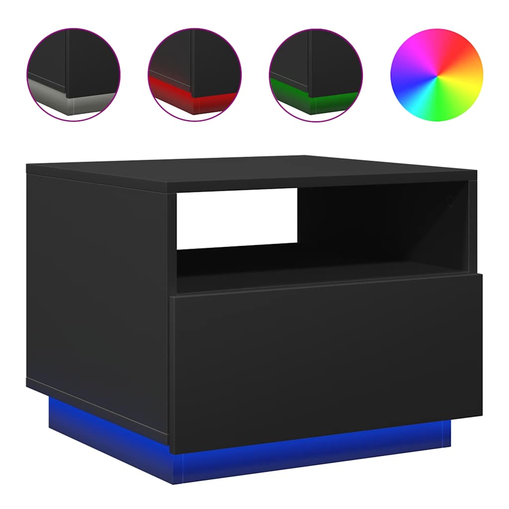 Coffee Table with LED Lights 50x49x40 cm Black 50 cm
