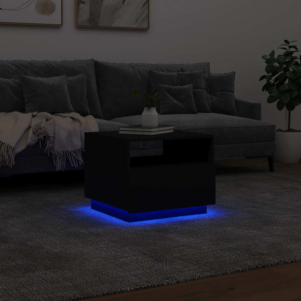 Coffee Table with LED Lights 50x49x40 cm Black 50 cm