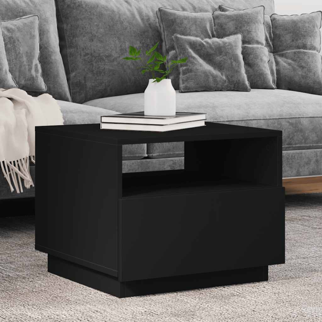 Coffee Table with LED Lights 50x49x40 cm Black 50 cm