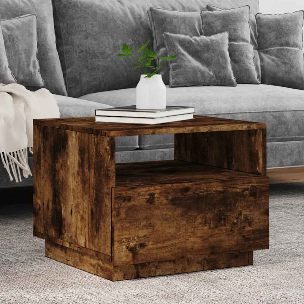 Coffee Table with LED Lights 50x49x40 cm Smoked oak 50 cm