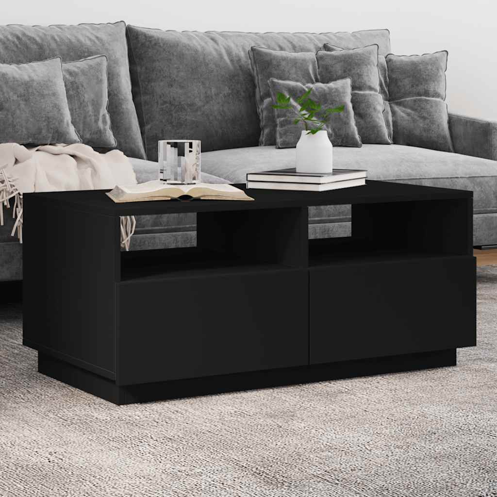 Coffee Table with LED Lights 50x49x40 cm Black 90 cm