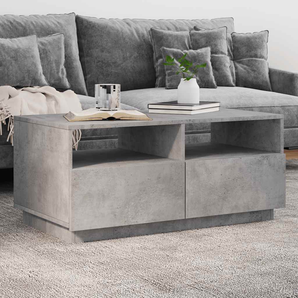 Coffee Table with LED Lights 50x49x40 cm Concrete grey 90 cm