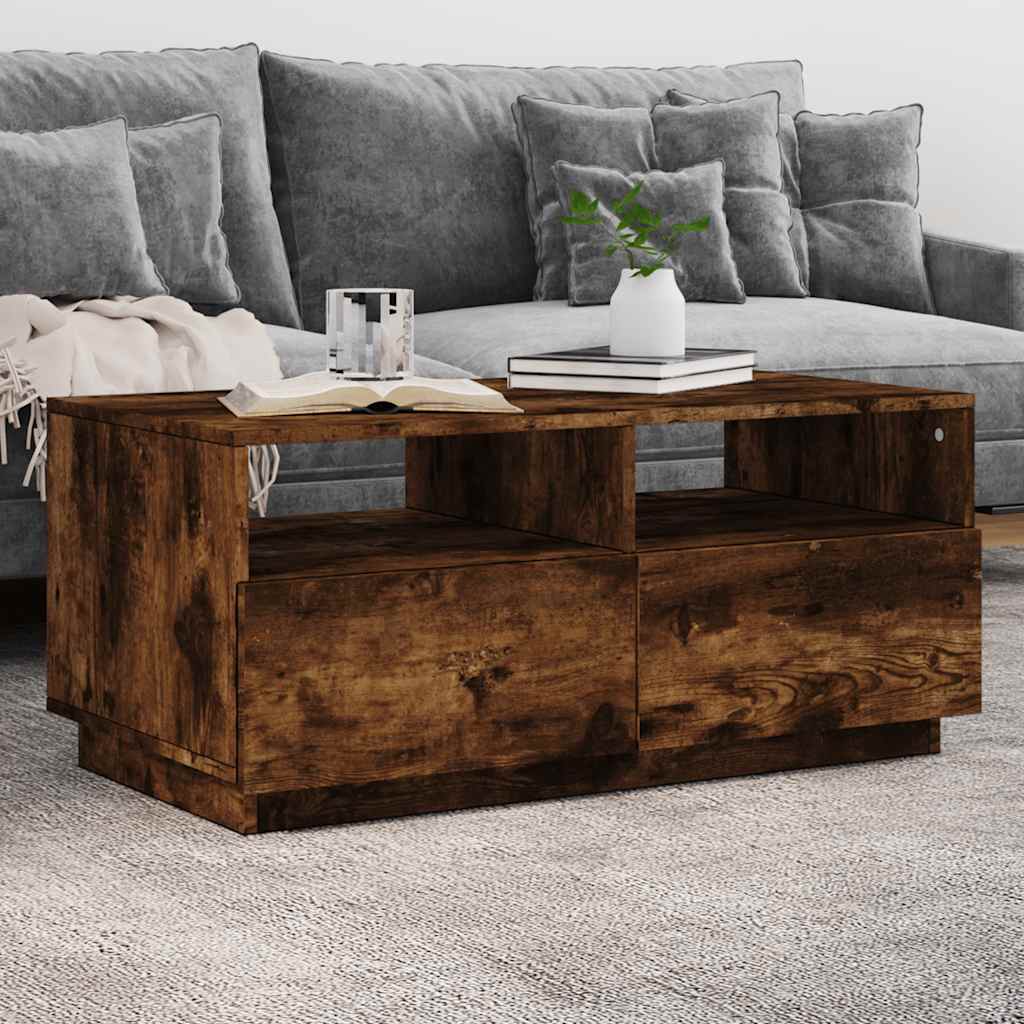 Coffee Table with LED Lights 50x49x40 cm Smoked oak 90 cm
