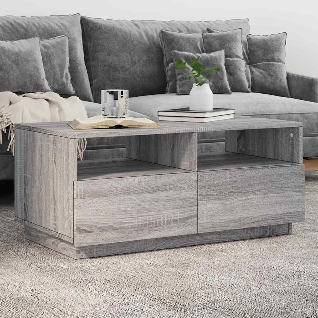 Coffee Table with LED Lights 50x49x40 cm Grey sonoma 90 cm