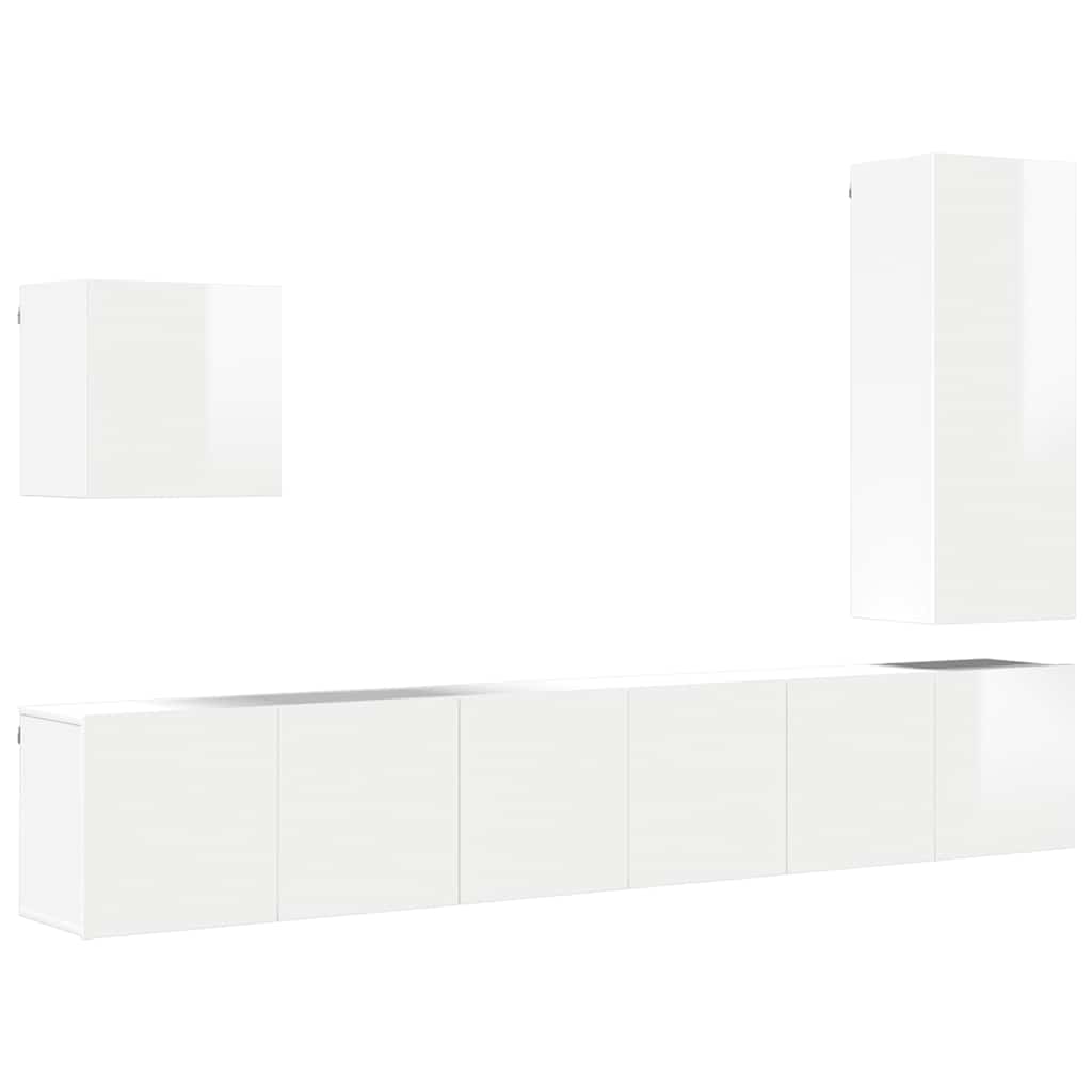 5 Piece TV Wall Units Engineered Wood White