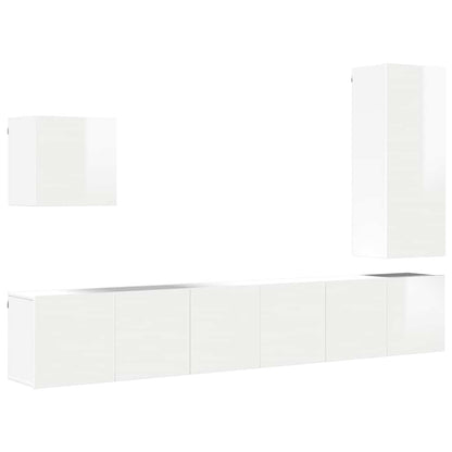 5 Piece TV Wall Units Engineered Wood White