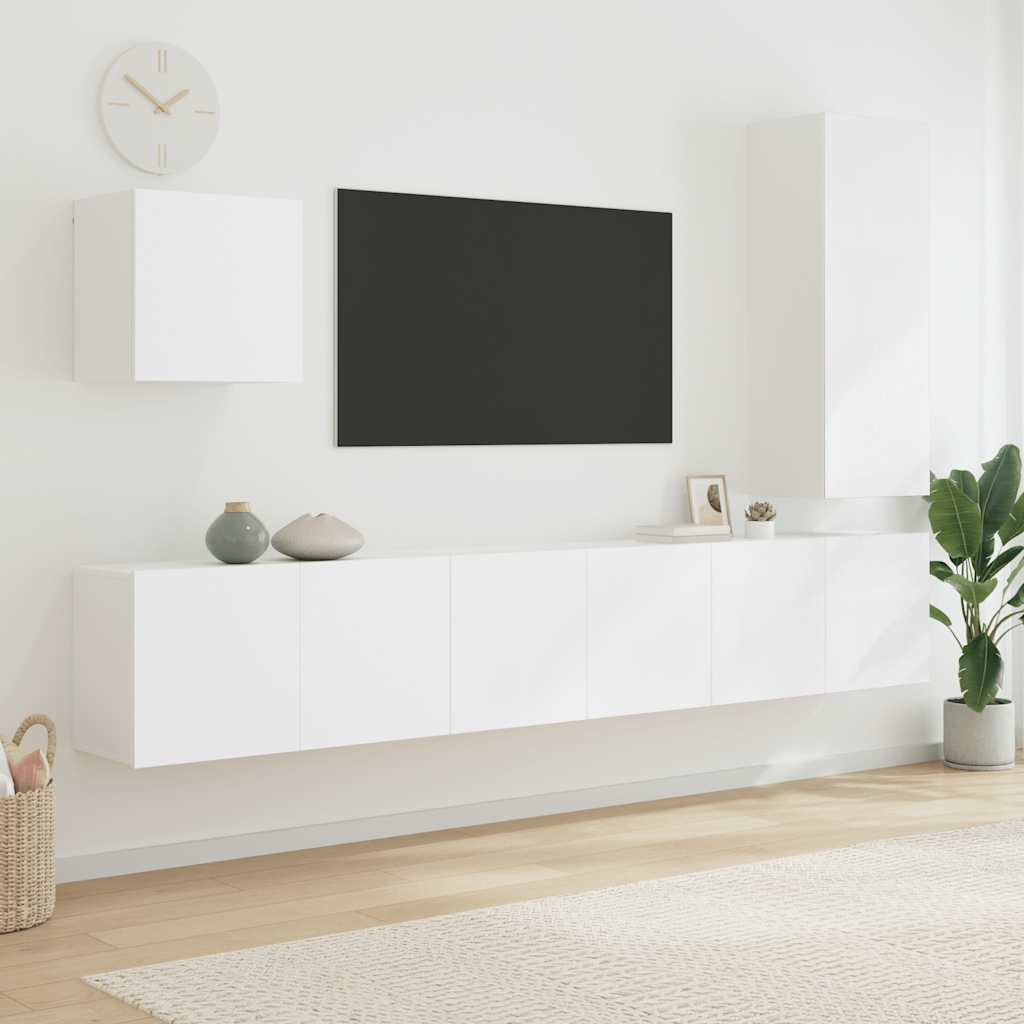 5 Piece TV Wall Units Engineered Wood White