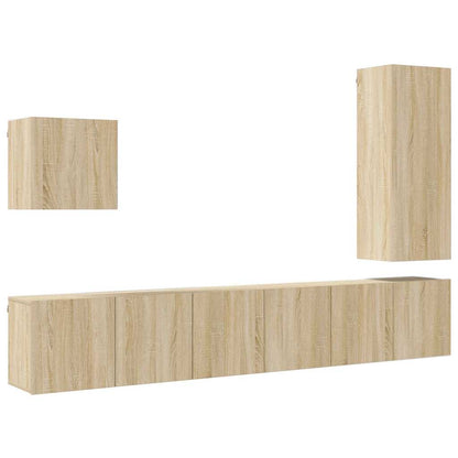 5 Piece TV Wall Units Engineered Wood Sonoma oak
