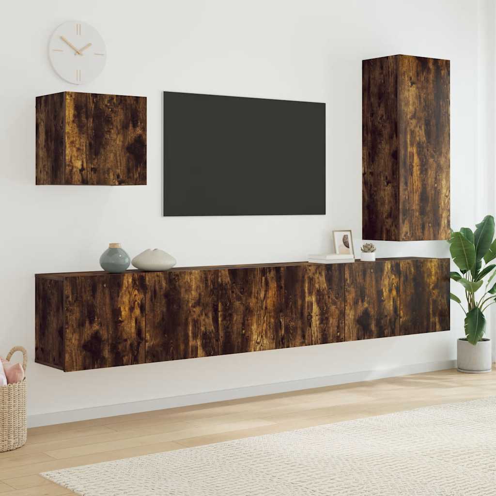 vidaXL 5 Piece TV Wall Units Smoked Oak Engineered Wood 1