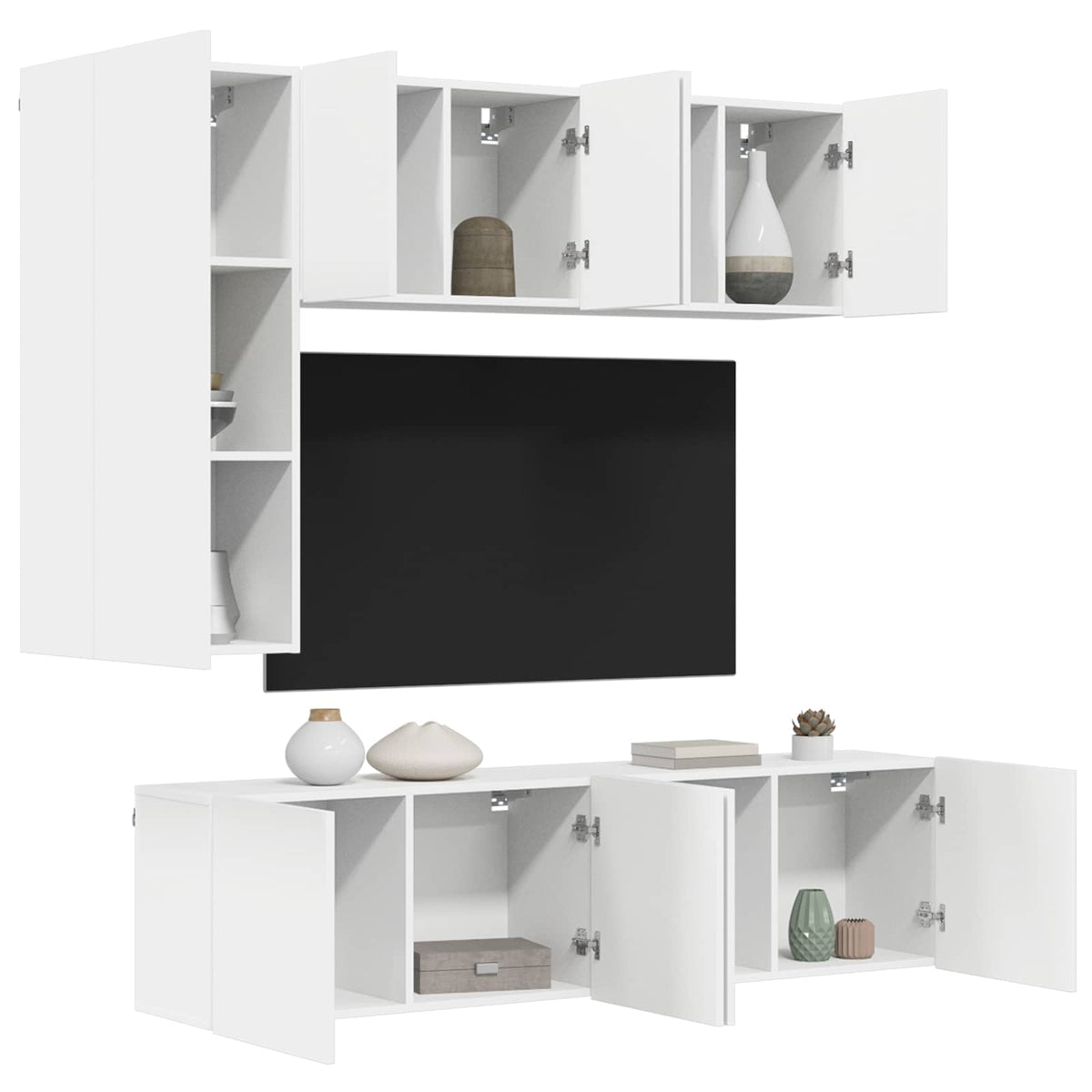 5 Piece TV Wall Units Engineered Wood White