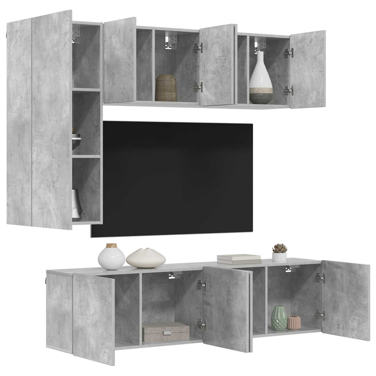 5 Piece TV Wall Units Engineered Wood Concrete grey