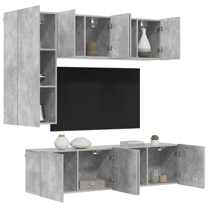 5 Piece TV Wall Units Engineered Wood Concrete grey