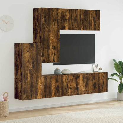 5 Piece TV Wall Units Engineered Wood Smoked oak
