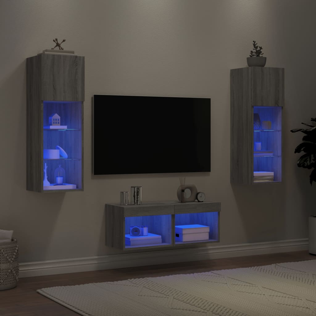 vidaXL 4 Piece TV Wall Cabinets with LED Lights