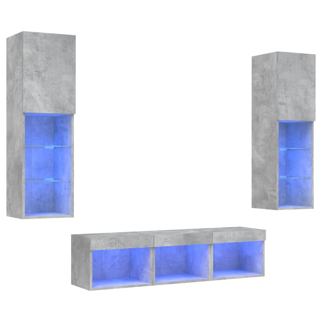 vidaXL 5 Piece TV Wall Units with LED Concrete Grey Engineered Wood 2