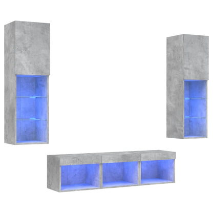 vidaXL 5 Piece TV Wall Units with LED Concrete Grey Engineered Wood 2