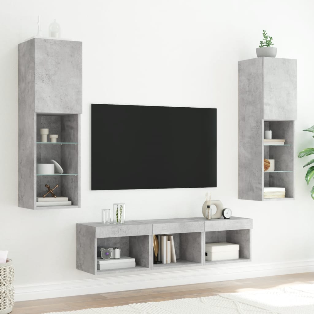 vidaXL 5 Piece TV Wall Units with LED Concrete Grey Engineered Wood 3
