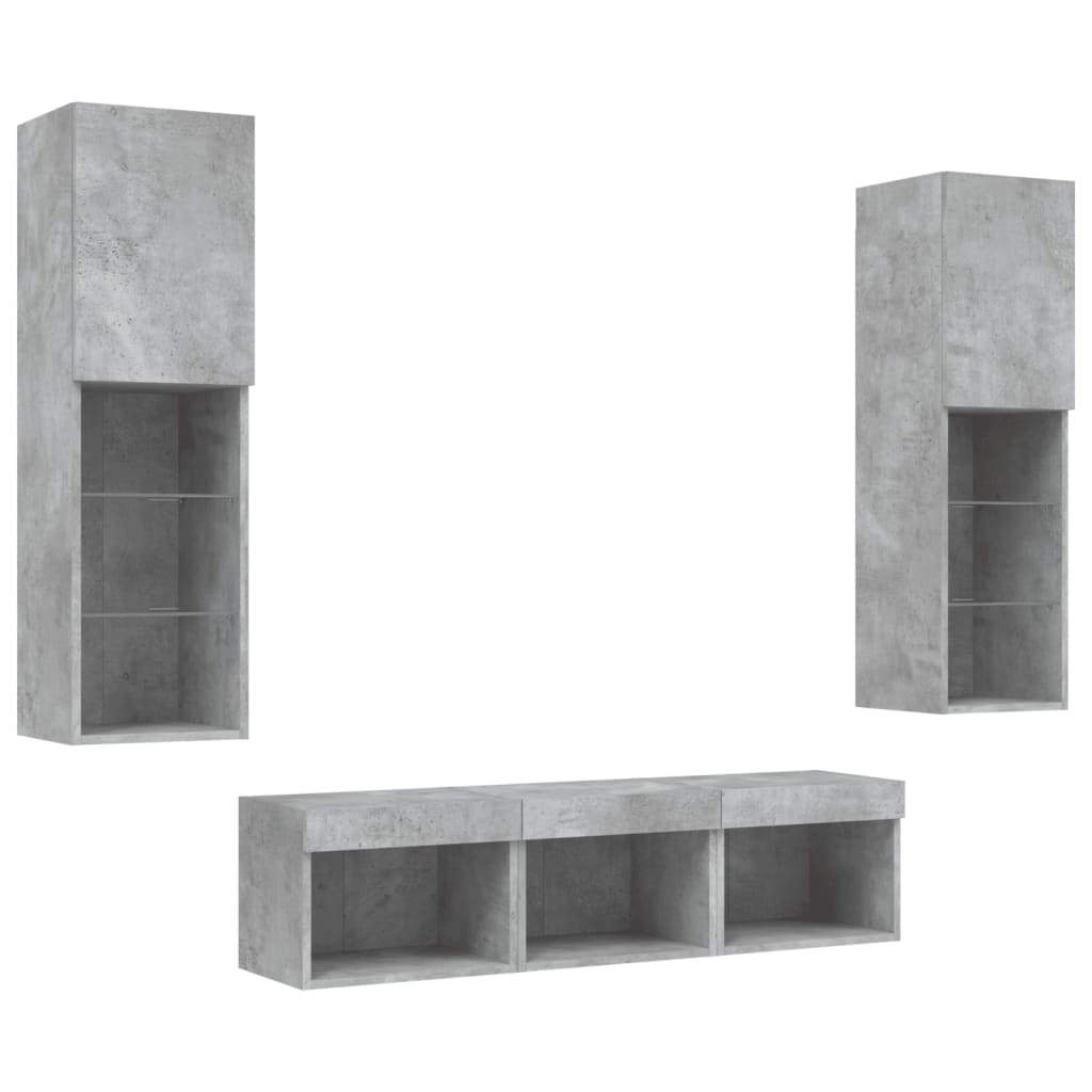 vidaXL 5 Piece TV Wall Units with LED Concrete Grey Engineered Wood 4