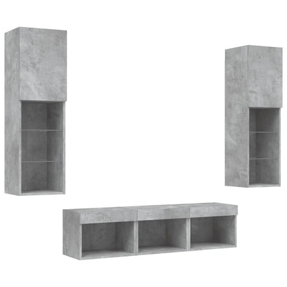 vidaXL 5 Piece TV Wall Units with LED Concrete Grey Engineered Wood 4
